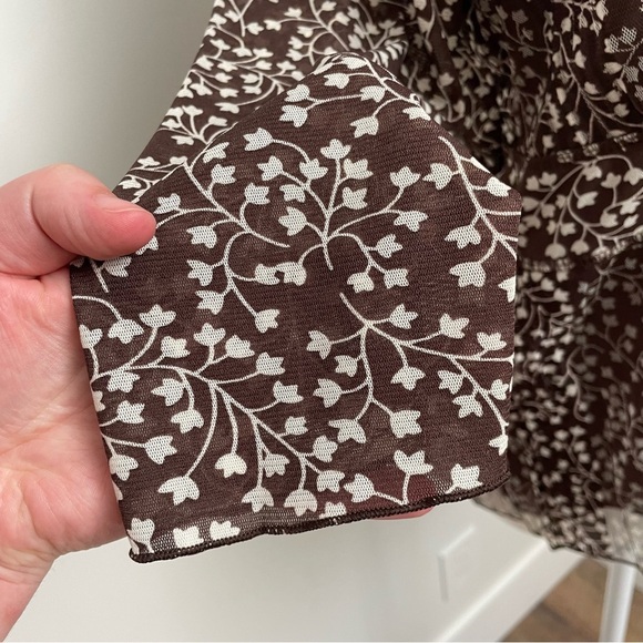 Vintage Apres La Pluie Paris Y2K Brown Babydoll Mesh Overlay Longsleeve Blouse - Picture 3 of 6